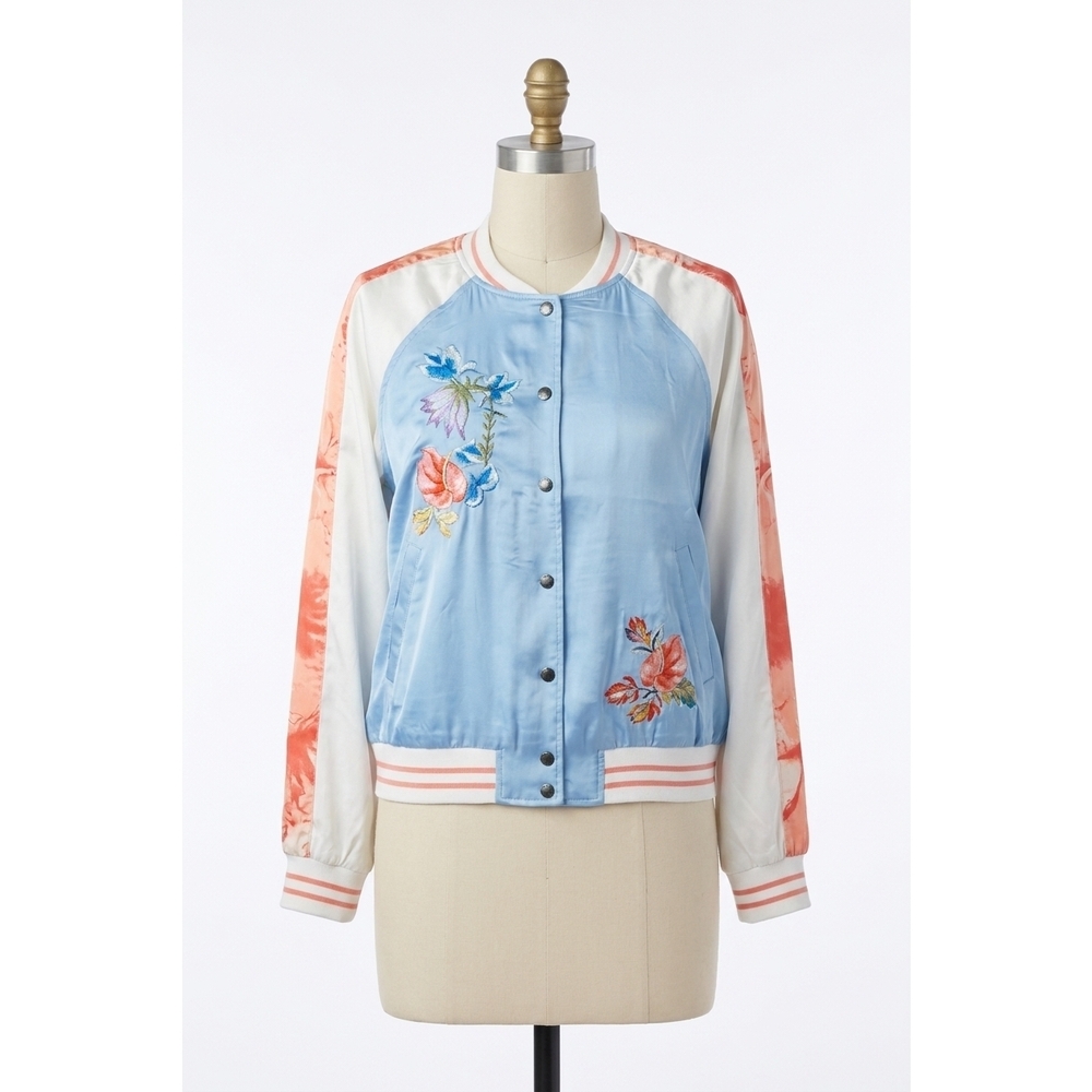 NEW PAPARAZZI reversible satin embroidered baseball jacket in tropical